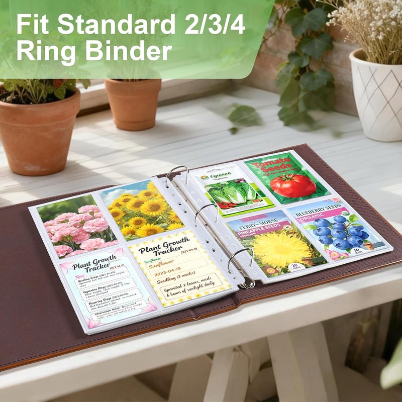 Zofly 480 Pockets 3.5x5” Seed Packet Sleeves, 60 Pack Double Sided 4 Pocket Seed Organizer Sheet,Heavy Duty Garden Seeds Storage Pages for 3 Ring Binder, 8.5x11” Top Loading Clear Photo, Index Card Sleeves - Image 4